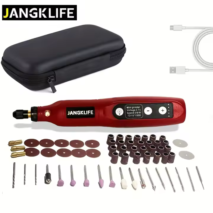 Kit de Herramientas de Lijado Inalámbricas de 61 Piezas con Bolígrafo de Grabado Recargable y Batería, Bolígrafo de Grabado Eléctrico de Cinco Velocidades Ajustable, Herramienta de Grabado Portátil para Carpintería, Lijado, Pulido y Grabado - 1