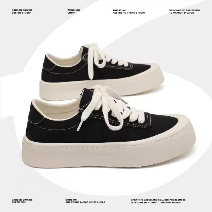 Nuevo diseño de nicho simple, tendencia versátil, cabeza redonda, suela gruesa, ligeros zapatos de skate. - 1