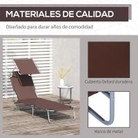 Silla de Jardín Exterior Tumbona Reclinable, Desmontable, Ángulo Regulable, Respaldar Ajustable en 4 Niveles para Balcón, Piscina, Patio 187x58x36 cm Marrón - details 4