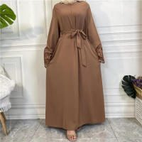 Vestido largo musulmán Abaya Jilbab para mujer, caftán de flores con cremallera de encaje, moda de Color sólido, Abayas de Dubai - details 14