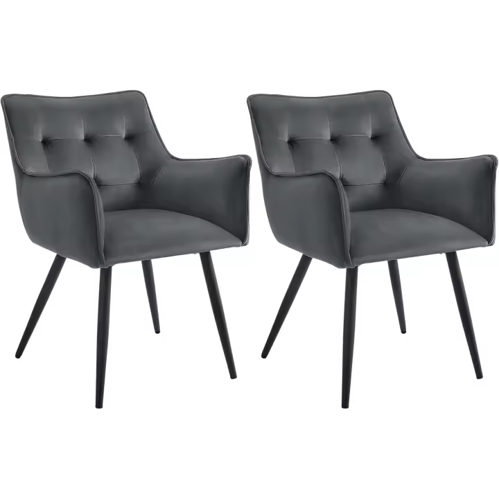 2x Sillas de Comedor Moderna, Sillas de Cocina con Respaldo y Reposabrazos, Silla Ergonómica Tapizada en Terciopelo, Estructura de Metal, para Cocina, Salón y Dormitorio, Gris oscuro, BH374dgr-2 - 1