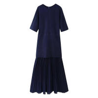 TRAFZA-vestido largo Vintage de manga corta con cremallera trasera para mujer, vestido plisado de punto con cuello redondo, decoración de empalme, primavera 2025 - details 4