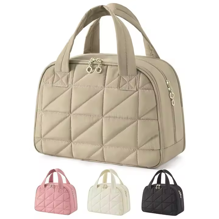Bolsa de viaje de gran apertura adecuada para bolsa de tocador Bolsa de viaje de maquillaje acolchada con asa, negra - 1
