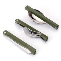 Juego de cubiertos plegables, bolsa verde militar, cuchillo tenedor, bolsa de supervivencia para acampar, cubiertos para exteriores, villa portátil de acero inoxidable - details 2