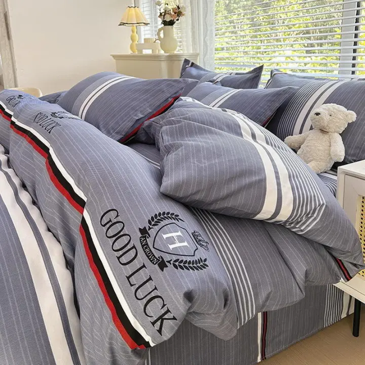 Juego de tres piezas de ropa de cama de algodón cepillado de color sólido, sábana y funda de edredón para dormitorio - 1