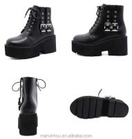 Dropshipping Logo negro estilo gótico bloque tacones altos zapatos hebilla de Metal grande botas de mujer de fondo grueso - details 10
