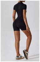 1 pieza de verano con cremallera de manga corta Yoga de una pieza para mujer danza Fitness ejercicio ajustado ropa de una pieza - details 16