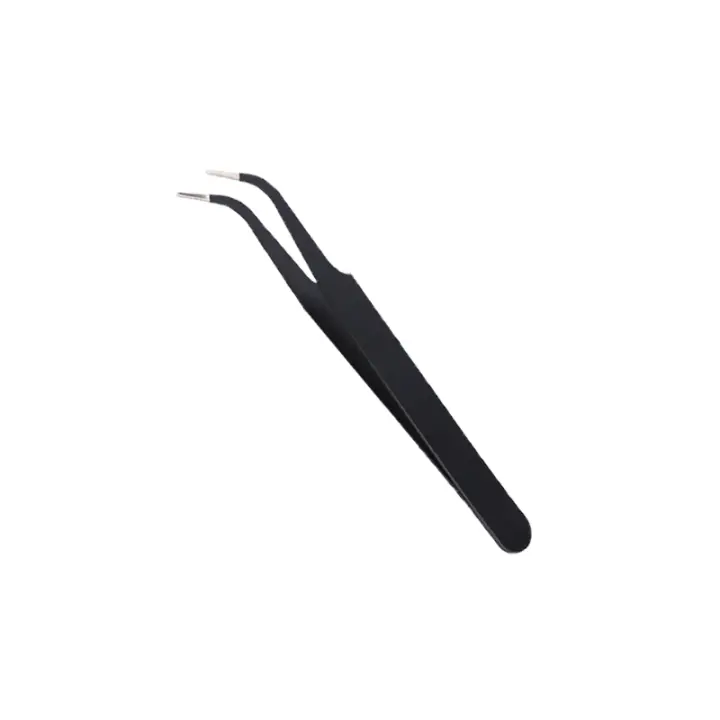 Pinzas negras de acero inoxidable, herramienta de recolección de diamantes de imitación, pestañas postizas, pinzas rectas curvas sólidas para cejas, herramienta de reparación de Arte de uñas - 1