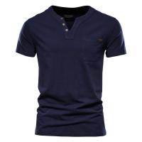 Camisetas informales de algodón para hombre del día del padre, camiseta clásica con cuello en V de Color sólido, camisetas de manga corta de alta calidad para hombre - details 5