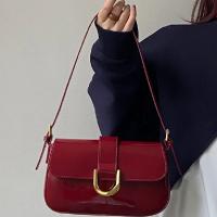 Bolso cruzado retro para mujer Bolso de mano sólido de lujo con correa y solapa, bolso rojo para axila - details 1