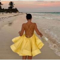 Vestido de Playa de Cintura Alta con Volantes Vestido de Vacaciones para Mujeres con Encaje de Verano con Espalda Descubierta - details 9