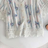 Top con botones de ganchillo con bordado floral, cárdigan corto de punto con mangas transparentes para mujer, tres Vintage Teengirl Fairycore - details 3