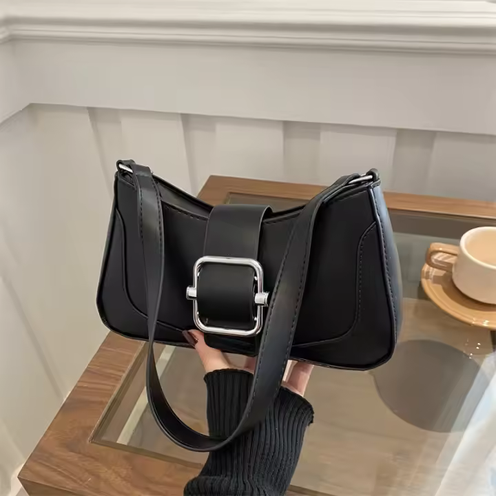 Bolsos 2025 nuevo estilo nicho bolso de axila de gama alta retro baguette bolso de hombro tipo bandolera con hebilla de metal - 1