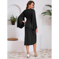 Vestido de noche para mujer con abertura, manga larga, cuello en V, color sólido, 2025 - details 7