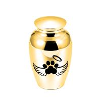 urna de cremación para cenizas de mascotas Recuerdo de alas de ángel, estampado de patita de perro, personalizable, fecha, tarro de cenizas de aleación de aluminio - details 1