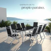 Conjunto Muebles Jardín Exterior 9 Piezas, Estructura de Aluminio, Mesa y Sillas Terraza Impermeables, Resistentes a Intemperie, Sillas Plegables y Reclinables, Tela Transpirable - Plata - details 17