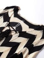 Vestidos de punto a rayas para mujer, vestido Maxi de playa con cordones de manga larga para mujer, batas ajustadas de punto con cuello cuadrado calado - details 13
