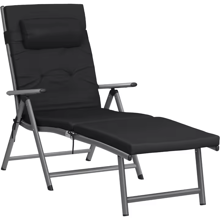 Larga, baño Sol con colchón 6 cm Grosor, Aluminio antióxido, Transpirable, reclinable, Carga máxima 150 kg, Negro - 1