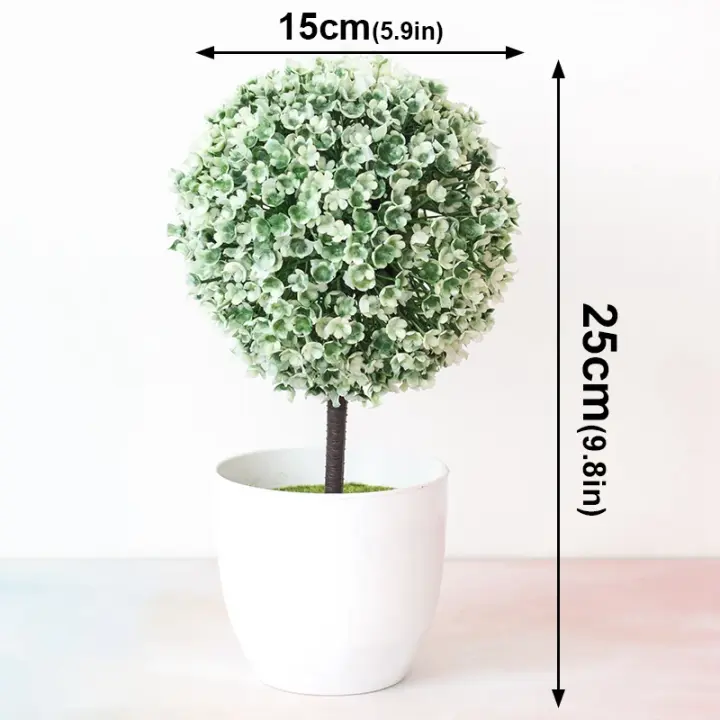 Plantas artificiales en maceta, bonsái verde, bola de nieve Sakura, plantas de árbol pequeño, flores falsas, adornos en maceta, decoración del jardín del hogar - 1