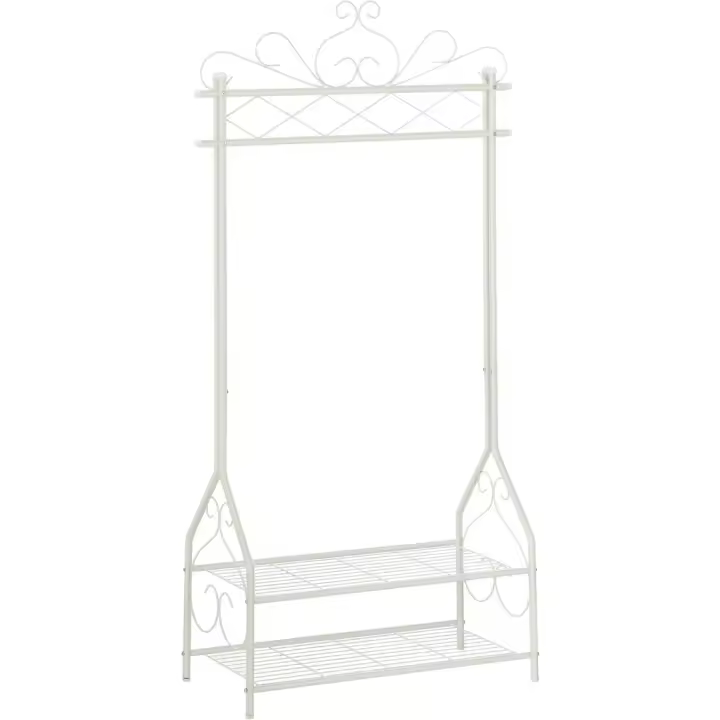 92 x 41 x 173 cm Perchero Retro con Barra y 2 Estantes Metálicos, Beige - 1
