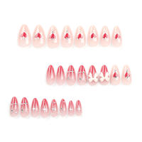 24 PCs Uñas Postizas De Forma Almendrada Para Día De San Valentín Con Nudo De Perla Y Amor 1 Archivo Y 1 Pegamento De Gelatina - details 2