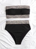 Traje de baño de 2 piezas para mujer, bañador de cintura alta con Control de barriga y estampado de leopardo, conjunto de Bikini con curvas, ropa de baño 2023 - details 3