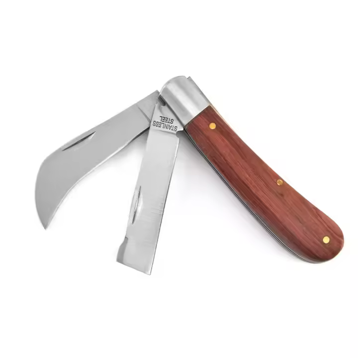 Cuchillo plegable profesional para injerto de árboles, mango de madera para injerto de frutas - 1