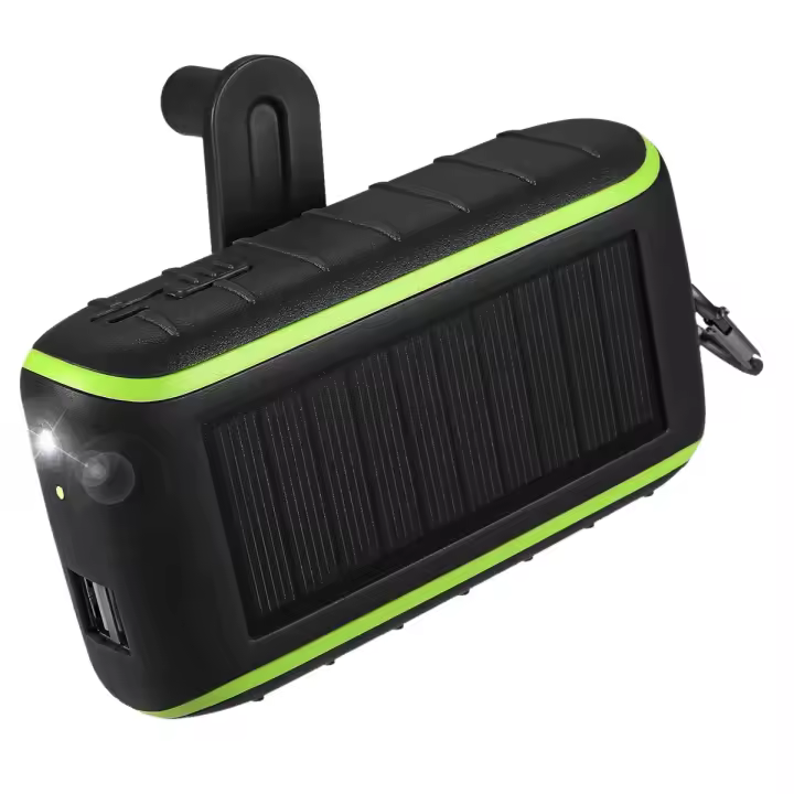 Cargador de teléfono portátil con manivela de 8000mAh, 2 puertos USB, Banco de energía solar con linterna LED, mosquetón - 1