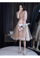 Vestido de dama de honor de color champán de alta gama, ligero y lujoso de noche de estilo francés para mujer, socialité, hada y noble, puede ser - details 11