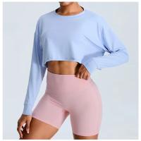 Top deportivo de manga larga corta para mujer, ropa deportiva holgada informal con cuello redondo y cintura alta para Yoga - details 0