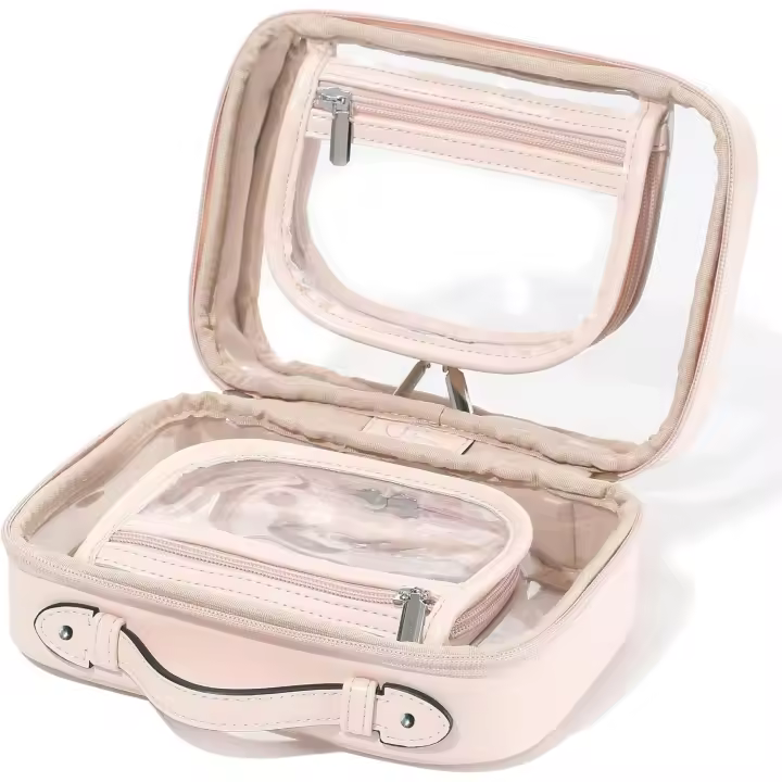 Scttomon Bolsa de Maquillaje Transparente Aprobada por la TSA Bolsa de Cosméticos de Doble Capacidad Impermeable Organizador de Belleza Medio Capacidad - 1