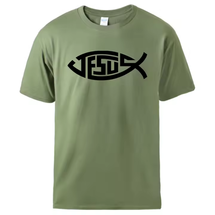 Camisetas de manga corta con estampado de peces pequeños de Jesús para hombre, camisetas transpirables de algodón, Tops estéticos básicos, camisetas clásicas novedosas, s-xxxl - 1