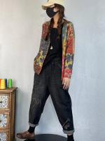 Suéter de cardigan casual para mujer Masss Wasss con estampado floral talla grande cuello en V lavado a mano material exterior de mezclilla temporada de primavera/verano - details 5