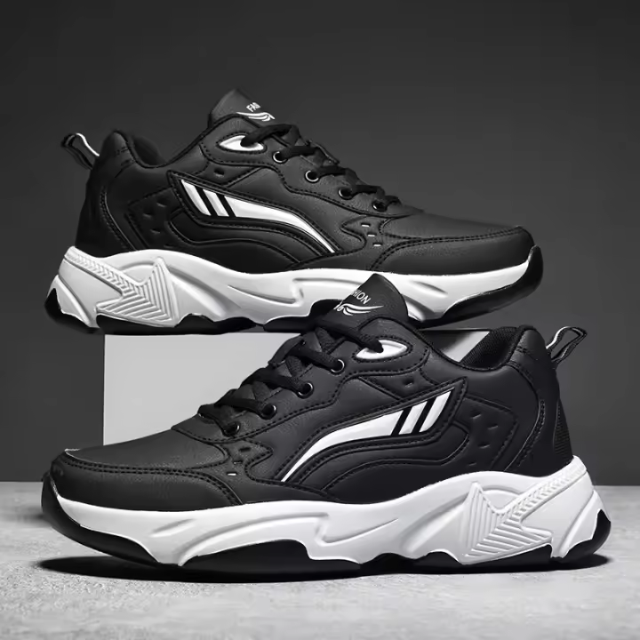 Zapatillas de deporte de cuero PU, hombres casuales, zapatos deportivos para niños, negro puro, talla grande 47 48, tenis para hombres - 1