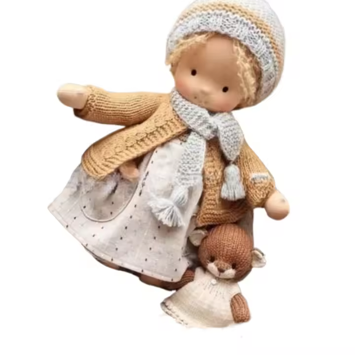 2025 nueva muñeca Waldorf hecha a mano, muñeca Waldorf de 12 pulgadas muñeca tejida hecha a mano muñeca de peluche, muñeca Waldorf hecha a mano de juguete de peluche (A-6) - 1