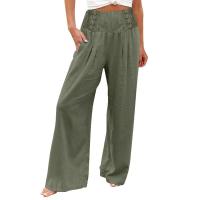 Pantalones largos sueltos de lino y algodón de pierna ancha para mujer con cintura elástica informal de primavera y verano - details 14