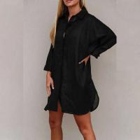Para Praia blanco nuevo verano camisa de murciélago largo de algodón traje de baño cubierta Ups 2024 Sexy playa Polka Maxi vestido mujeres Bikini ropa de playa - details 5
