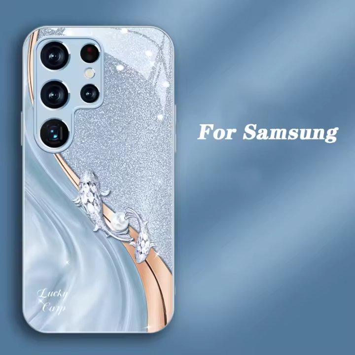 Funda de teléfono de vidrio con patrón Koi para Samsung Galaxy S24Ultra, S23FE, S23Ultra, S22Ultra, S24 +, S23 +, S22 +, Lucky Meaning A55/A54/A34/A15/A53/A52S/A14, novedad - 1