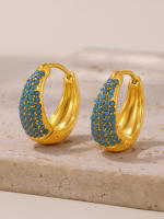 Mujeres Hueco Azul Verde Turquesa Gota Pendientes Circón Color Bohemio Estilo Commuter Moda Mujeres Ronda Stud Pendientes - details 9