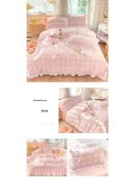 Tiendas Juego de cama Seersucker de estilo princesa para mujer, algodón, Color sólido, falda de cama con volantes, juegos de sábanas, funda de edredón King Queen - details 13