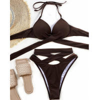Bikini con Push-up para mujer, traje de baño Sexy con volantes, conjunto de Bikini unicolor, ropa de baño para mujer, Bikini con cuello de pico, ropa de baño para mujer 2023 - details 2