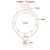 Nuevo producto de moda, collar con colgante de mariposa de diamante completo para mujer, cadena de doble capa, collar Punk con diamantes de imitación - details 2