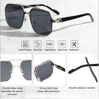 Gafas de sol de aviador cuadradas vintage para hombre, estilo piloto de los años 70, modernas gafas de sol de conducción de metal semi sin montura. - details 3