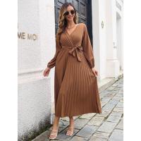 Elegante Vestido Largo Plisado de Color Sólido para Mujer Moda Otoño Primavera 2025 - details 19