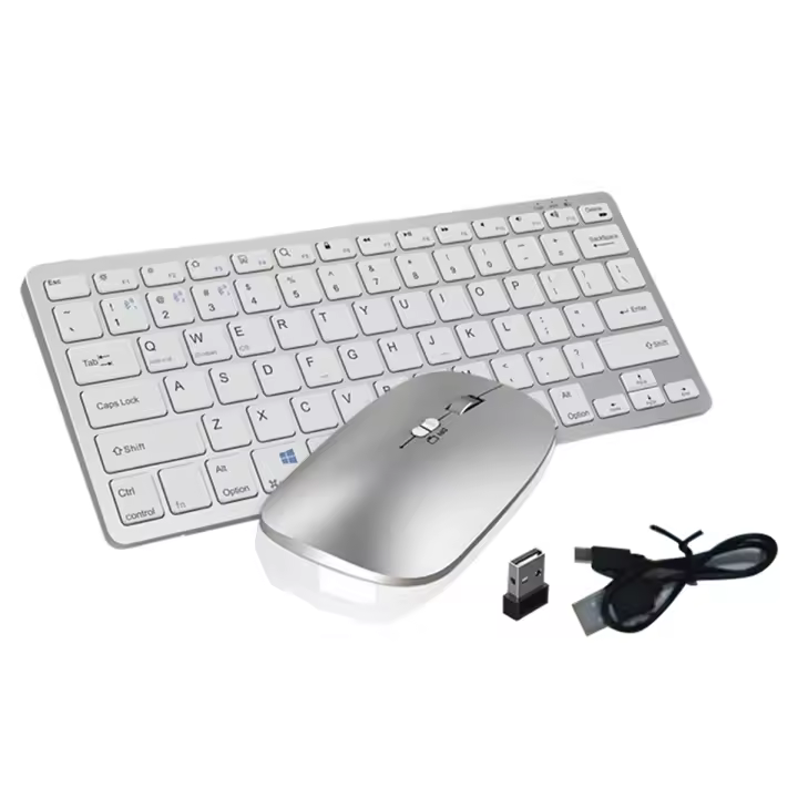 Kit de teclado y ratón inalámbricos, recargable, 2,4G, Bluetooth, combinación de teclas para IOS/Android/Windows, teclado plateado - 1