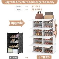 Mueble Plástico, 8 Niveles, 32 Pares de Zapateros, Organizador Portátil, Zapatero Que Ahorra Espacio, para Armario, Entrada, Dormitorio, Pasillo (Blanco, 2 x 8) - details 4