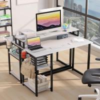 Escritorio de Ordenador con Soporte de Monitor Escritorio de Oficina con Estantes de Almacenamiento Ajustables Pequeño Escritorio Reversible para el Estudio Beige - details 17