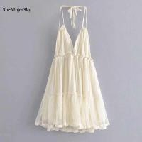 SheMujerSky-vestidos de verano con espalda descubierta y empalme, vestidos con cuello en V y cuello Halter, vestido de noche para mujer - details 0