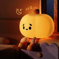 Luces LED de noche para niños, lámpara de silicona segura de calabaza, sincronización recargable por USB, decoración de cabecera, luz nocturna suave para bebés, regalo de Halloween - details 4