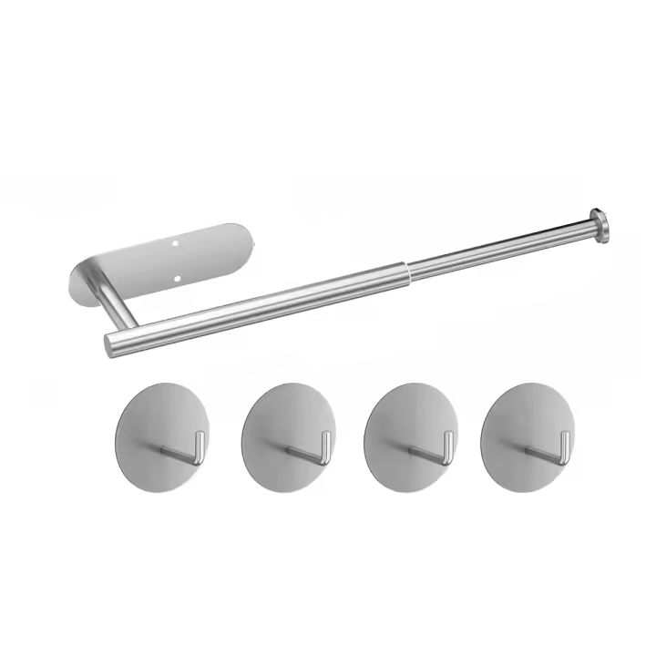 Toallero extensible sin perforación para pegar baño y cocina, soporte de té en la pared, plateado - 1